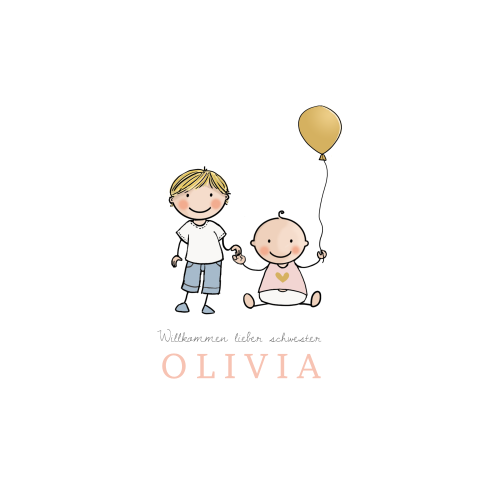 Süße Geburtskarte für kleine Schwester mit großem Bruder