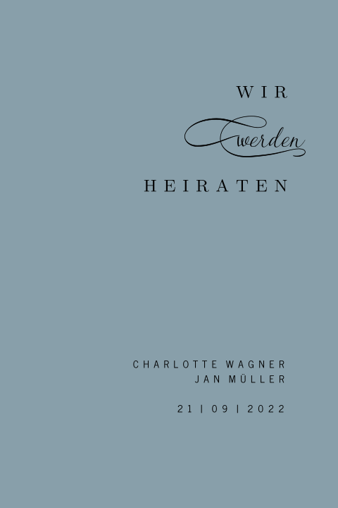 Hübsche und klare Hochzeitseinladung mit blauem Hintergrund