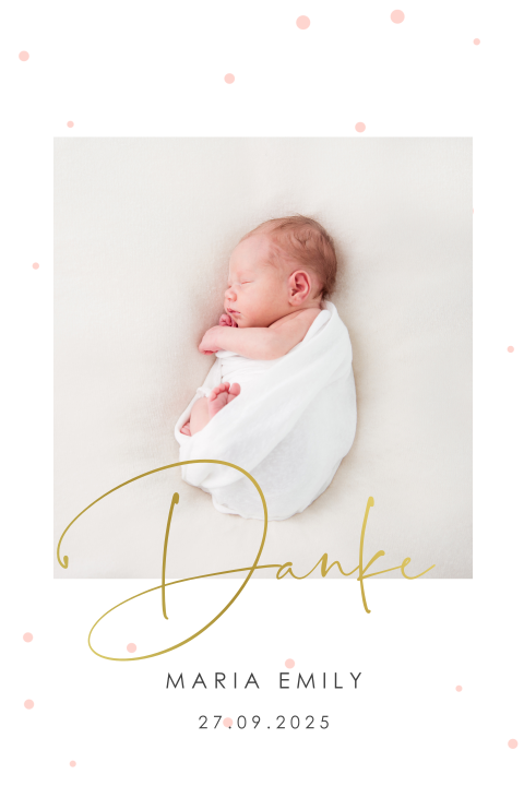 Dankeskarte zur Geburt, mit Sternen und Foliendruck