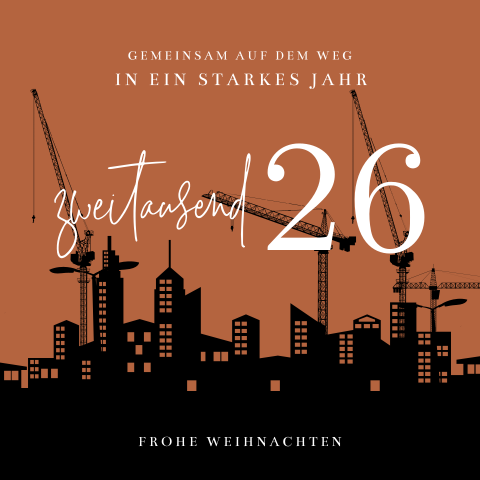 Neujahrskarte mit einer Stadt im Wandel als Motiv