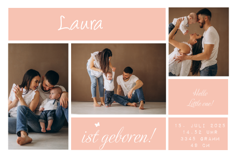 Hübsche Geburtskarte in Rosa mit Bildern Ihres Nachwuchsglücks