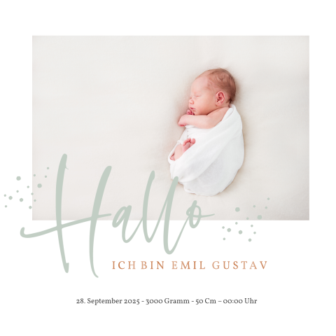 Klassische Geburtskarte mit Foto und Typografie