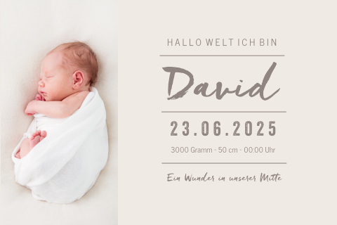 Dezente Geburtskarte in Beige mit Foto