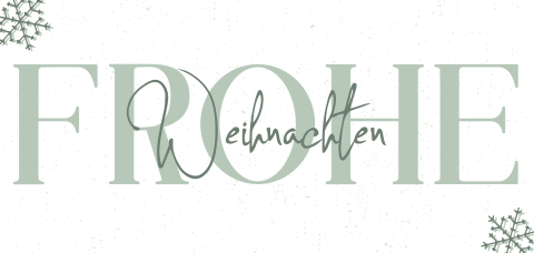 Weihnachtskarte mit Schrfitzug in Minzgrün und Schneeflocken