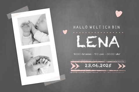 Hippe Babykarte mit Bilderstreifen als Tafel gestaltet