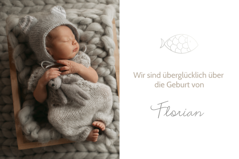 Süße Geburtskarte mit Fisch und Foliendruck