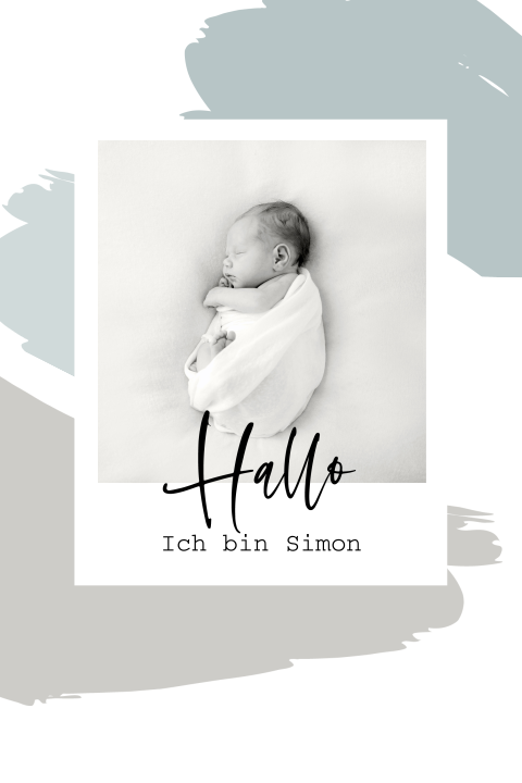 Design-Geburtskarte mit blauen Farbakzenten