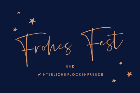 Elegante Weihnachtskarte mit blauem Hintergrund und Kupferfolie