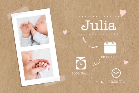 Hippe Babykarte mit Cliparts und Bilderstreifen