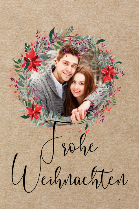Hübsche Weihnachtskarte mit Ihrem Foto und einem floralen Kranz