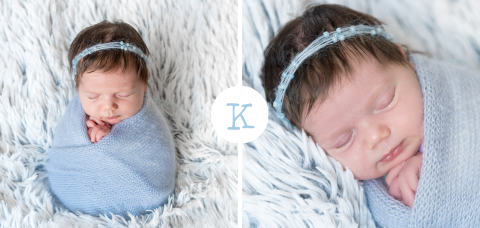 Stilvolle Geburtskarte mit zwei Fotos und Monogramm