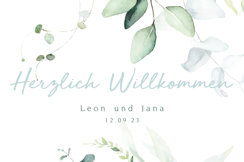 Willkommensschild mit grünen Blättern - 60x40 cm