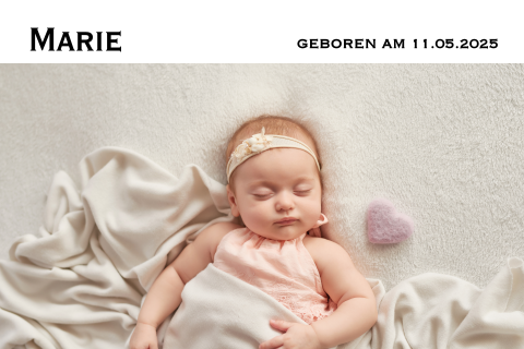Geburtskarte mit großem Bild und allen wichtigen Daten