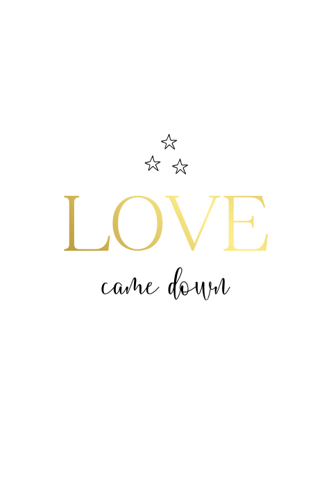 Weihnachtskarte mit Foliendruck "Love" und kleinen Sternen