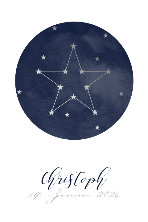 Hübsche Geburtskarte mit einem Sternenhimmel und Foliendruck