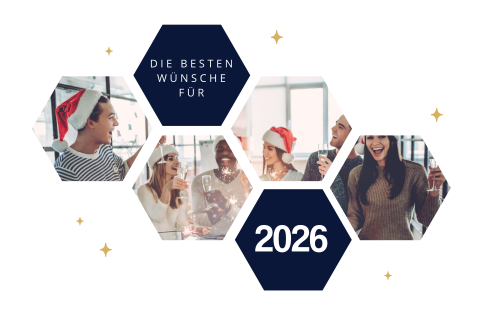 Moderne Weihnachtskarte mit Bild in sechseckigen Formen