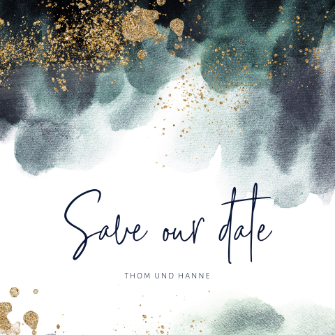 Save the Date Karte mit goldenen Akzenten: "Aquarellliebe"