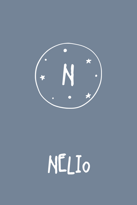 Süße Geburtskarte mit einem kleinen Planeten und Monogramm