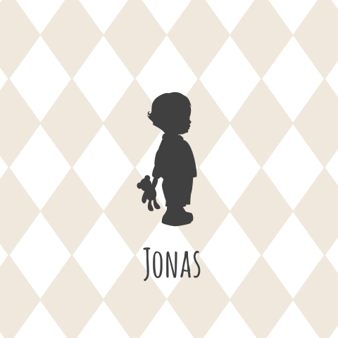 Klassische Geburtskarte mit Rauten und Teddy