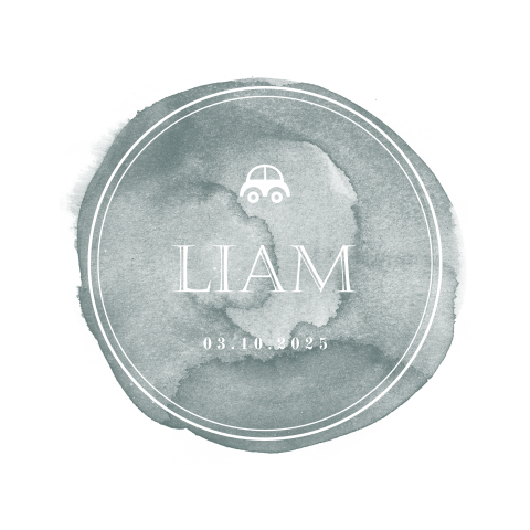 Pastellwolke mit Auto als Motiv für die süße Geburtskarte