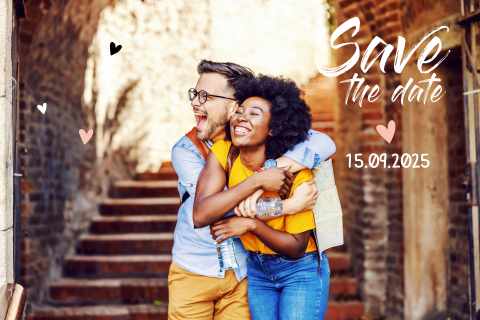 Save the Date Karte mit Ihrem Foto und einem auffallenden Schriftzug