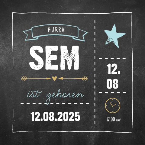 Babykarte als Tafel gestaltet mit kleinen Cliparts