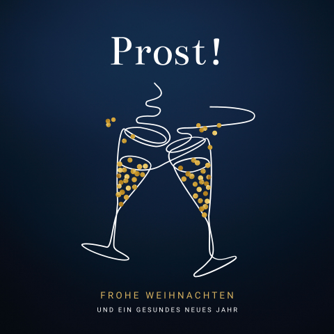 Weihnachtskarte mit anstoßenden Sektgläsern