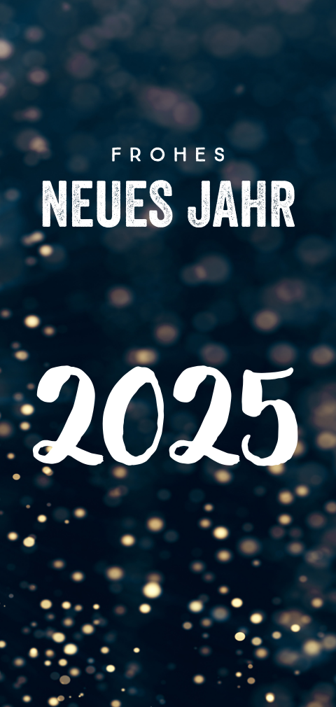 Elegante Neujahrskarte mit goldenen Punkten auf dunklem Hintergrund