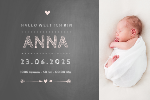 Hippe Geburtskarte als Tafel mit einem Foto