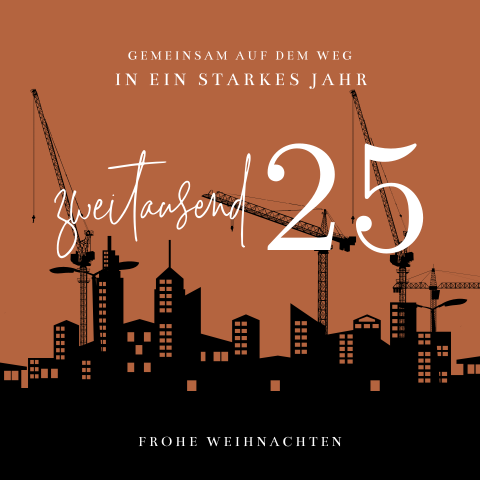 Neujahrskarte mit einer Stadt im Wandel als Motiv