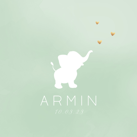 Süße Geburtskarte mit verspieltem Elefanten