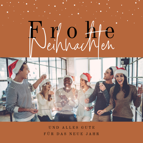 Geschäftliche Weihnachtskarte mit Ihrem Firmenfoto und Schneeflocken