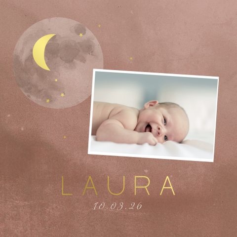 Hübsche Geburtskarte mit Foto und Mond
