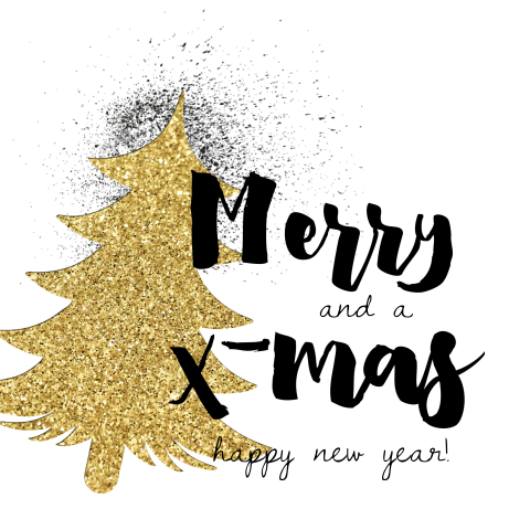 Stylische Weihnachtskarte mit einem goldenen Tannenbaum