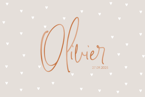 Stilvolle Geburtskarte mit kleinen Herzchen und Foliendruck