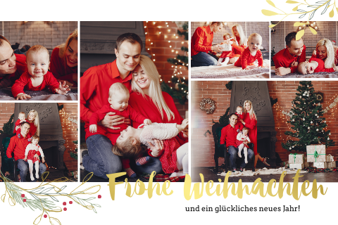 Weihnachtskarte mit Zweigen, Foliendruck und Platz für Ihre Bilder