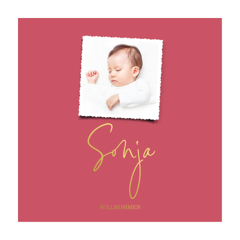 Geburtskarte mit kleinem Foto und farbigem Hintergrund