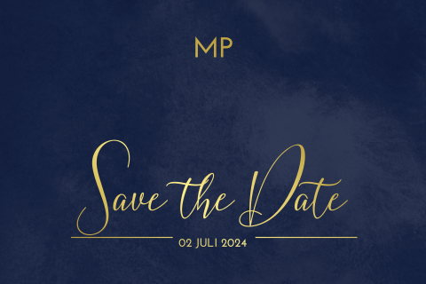 Elegante Save the Date Karte mit blauen Hintergrund und Foliendruck