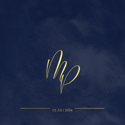 Elegante Hochzeitseinladung mit blauem Hintergrund und Goldfolie