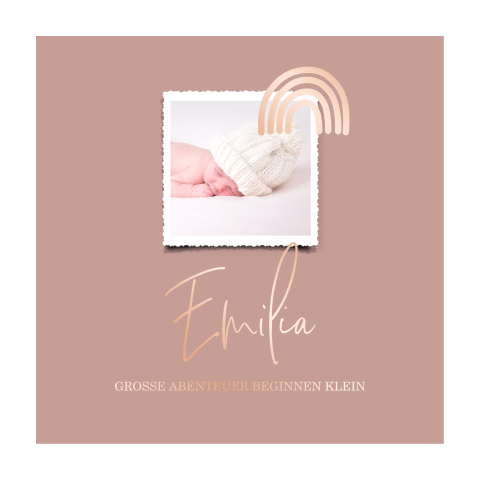 Hübsche Geburtskarte mit Foto, Regenbogenmotiv und Folienveredelung