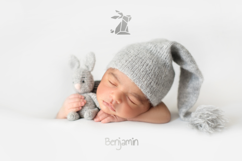 Süße Geburtskarte mit Foto und kleinem Hasen