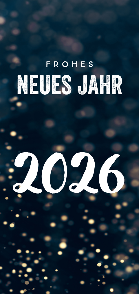 Elegante Neujahrskarte mit goldenen Punkten auf dunklem Hintergrund