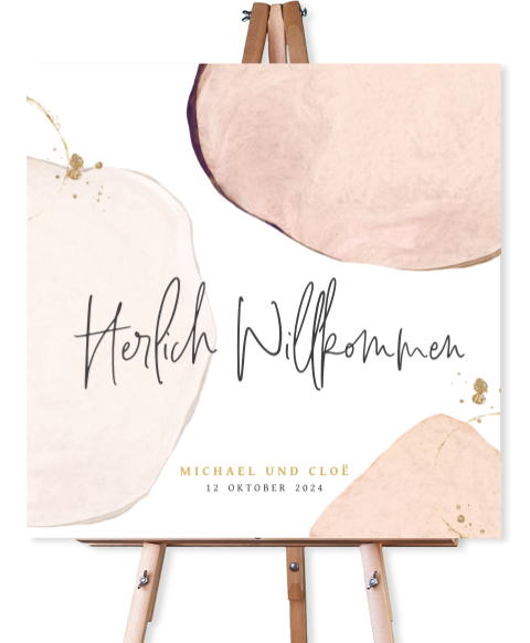 Willkommensschild mit rosafarbenen Aquarellakzenten