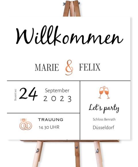 Willkommensschild mit kleinen icons: "Großer Tag" - 70x70 cm