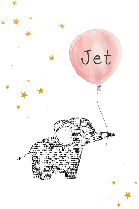 Geboortekaartje met olifant en ballon