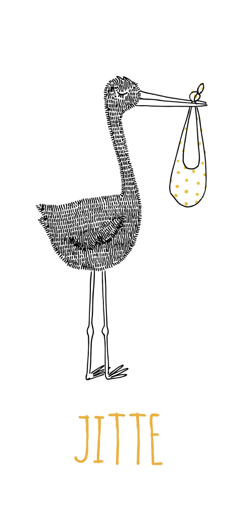 langwerpig geboortekaartje met ooievaar