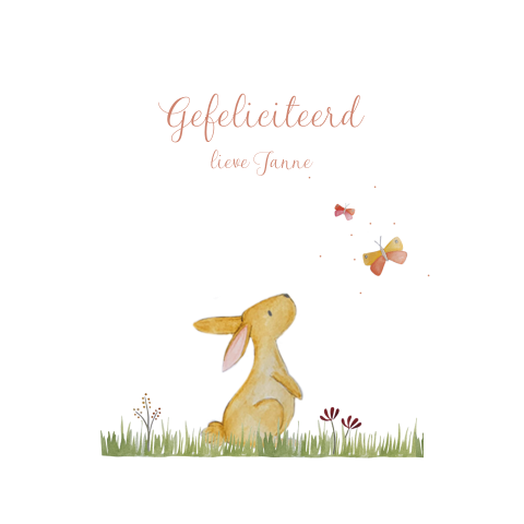 wenskaart vierkant konijn vlinders