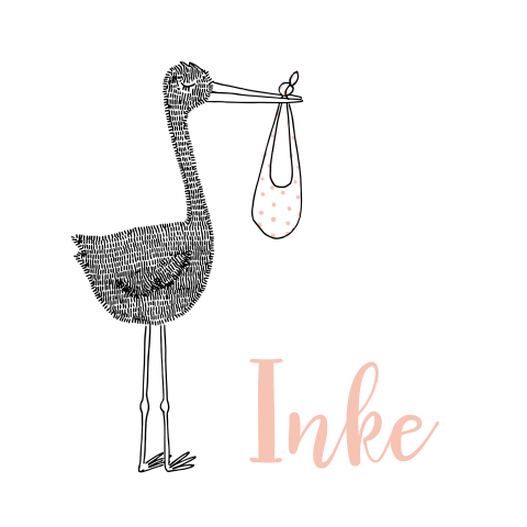 Handgetekend geboortekaartje met ooievaar