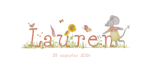 vrolijk zomers geboortekaartje met muis en bloemen
