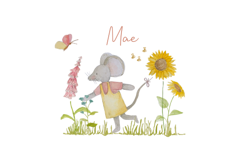 poster zomer muisje meisje tussen bloemen